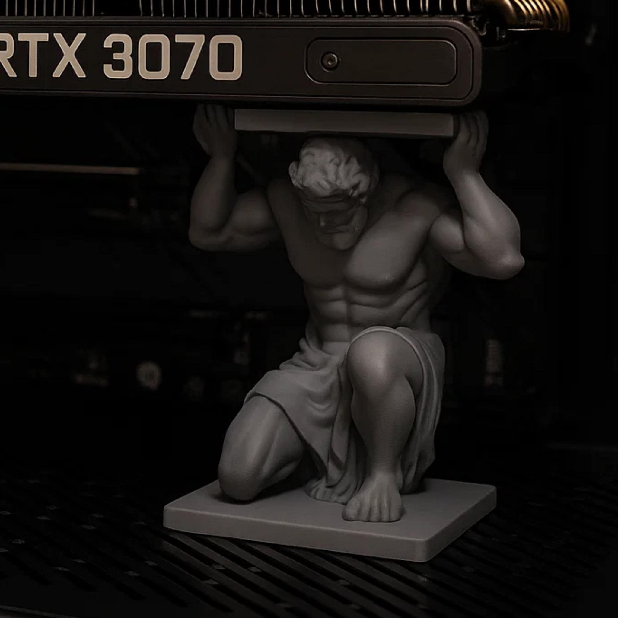 Atlas GPU Support Bracket • Mythology Inspired Graphics Card Holder • PC Case Display • Heavy Duty GPU Stand - MoreMiniaturesStudio