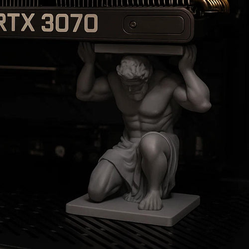 Atlas GPU Support Bracket • Mythology Inspired Graphics Card Holder • PC Case Display • Heavy Duty GPU Stand - MoreMiniaturesStudio