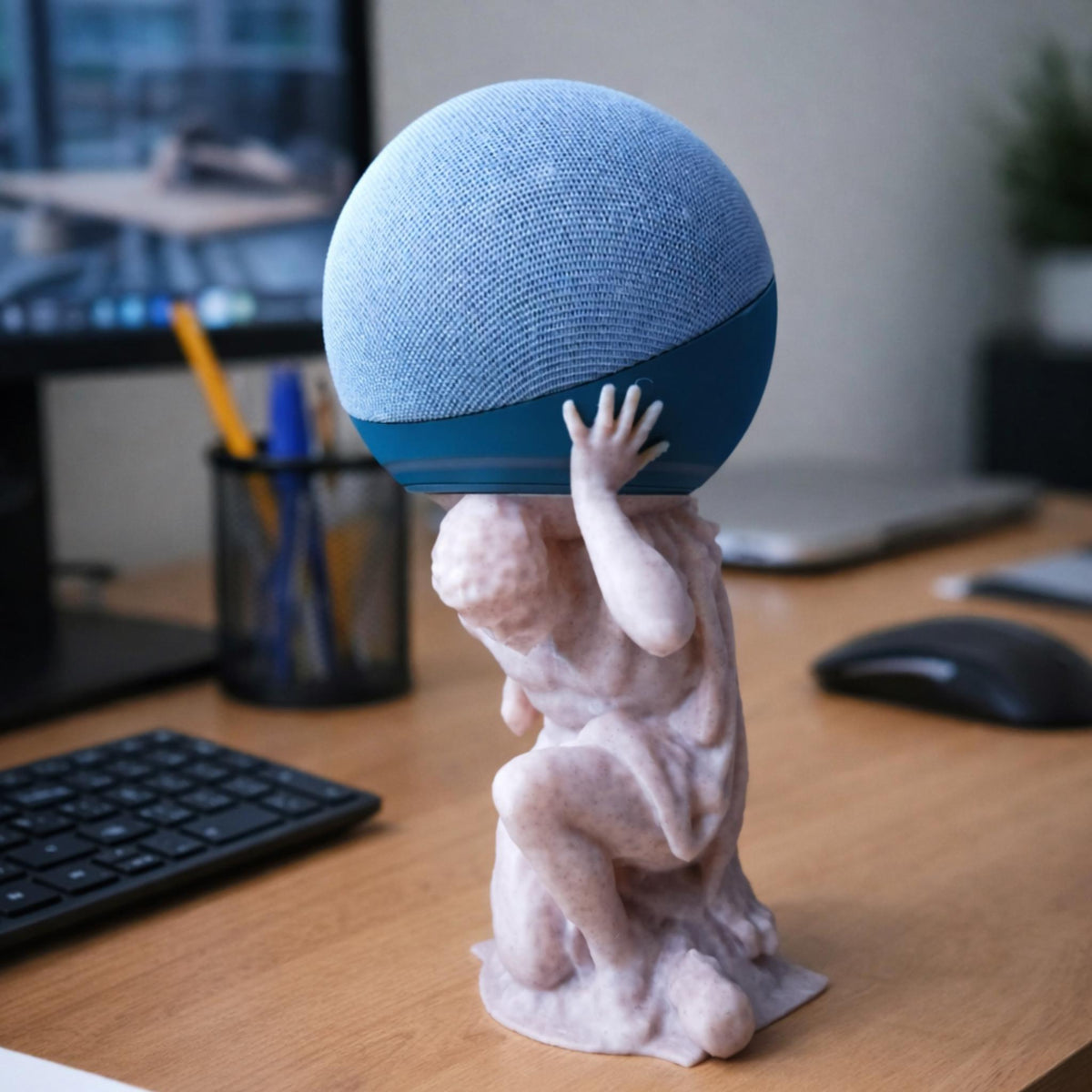 Classical Atlas Style Echo Dot Stand | Mythology Inspired Smart Speaker Holder | Decorative Desk & Bedside Display - MoreMiniaturesStudio