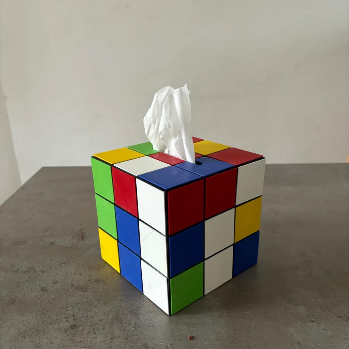 Colour Block Puzzle Tissue Box Cover | Retro Cube Style Decor | Fun Desk, Office & Living Room Accessory - MoreMiniaturesStudio