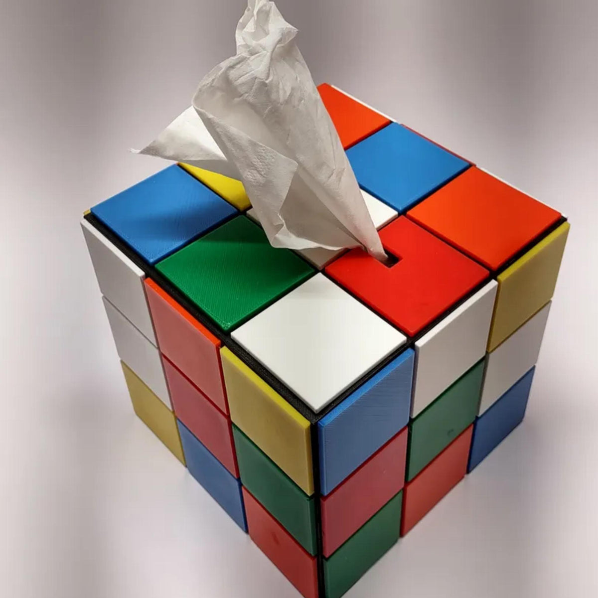 Colour Block Puzzle Tissue Box Cover | Retro Cube Style Decor | Fun Desk, Office & Living Room Accessory - MoreMiniaturesStudio