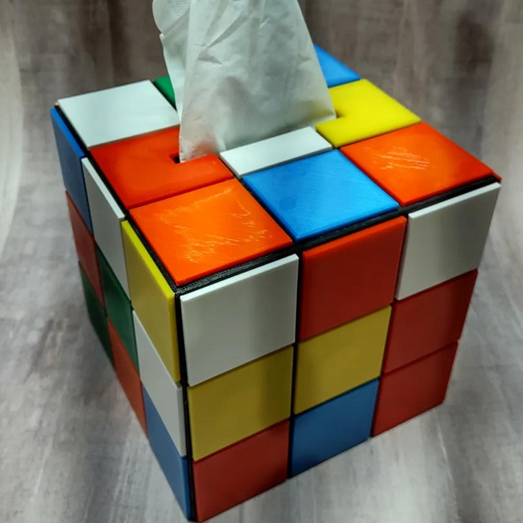 Colour Block Puzzle Tissue Box Cover | Retro Cube Style Decor | Fun Desk, Office & Living Room Accessory - MoreMiniaturesStudio