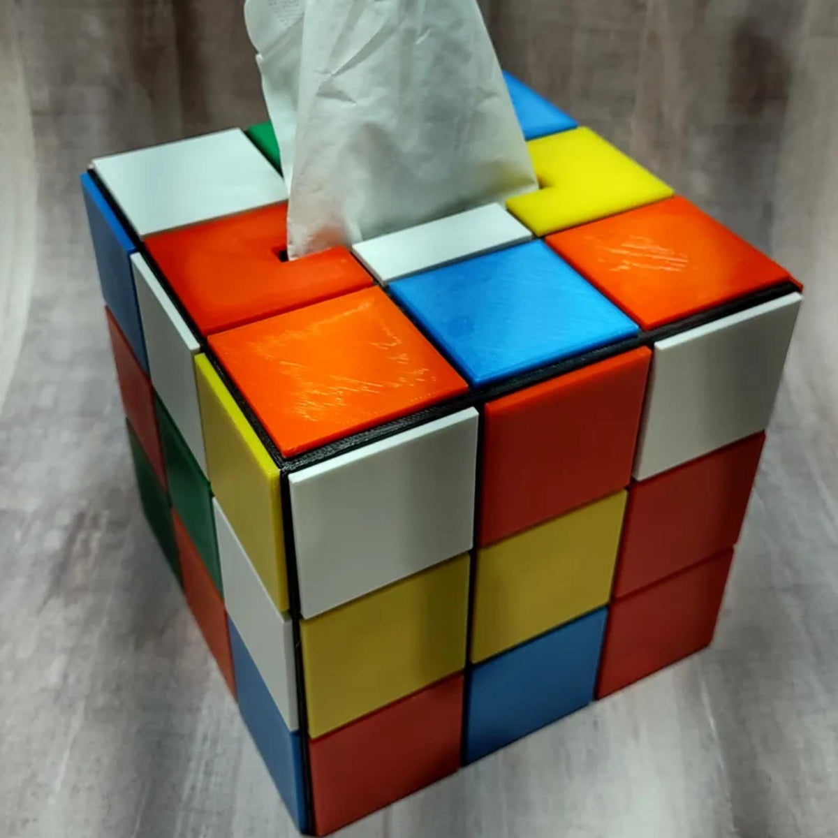 Colour Block Puzzle Tissue Box Cover | Retro Cube Style Decor | Fun Desk, Office & Living Room Accessory - MoreMiniaturesStudio