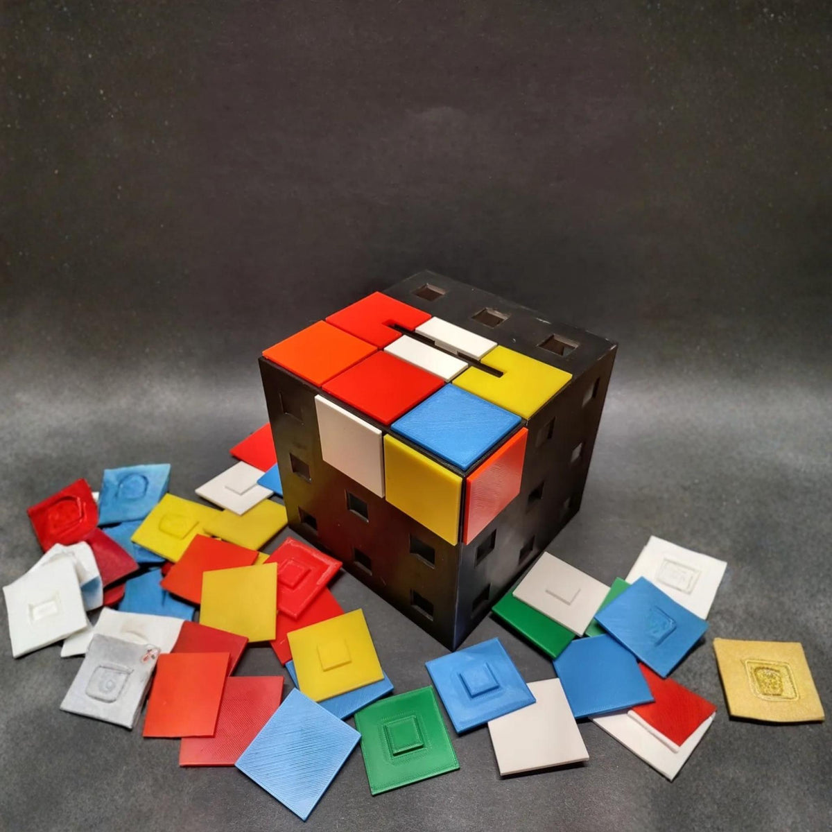 Colour Block Puzzle Tissue Box Cover | Retro Cube Style Decor | Fun Desk, Office & Living Room Accessory - MoreMiniaturesStudio
