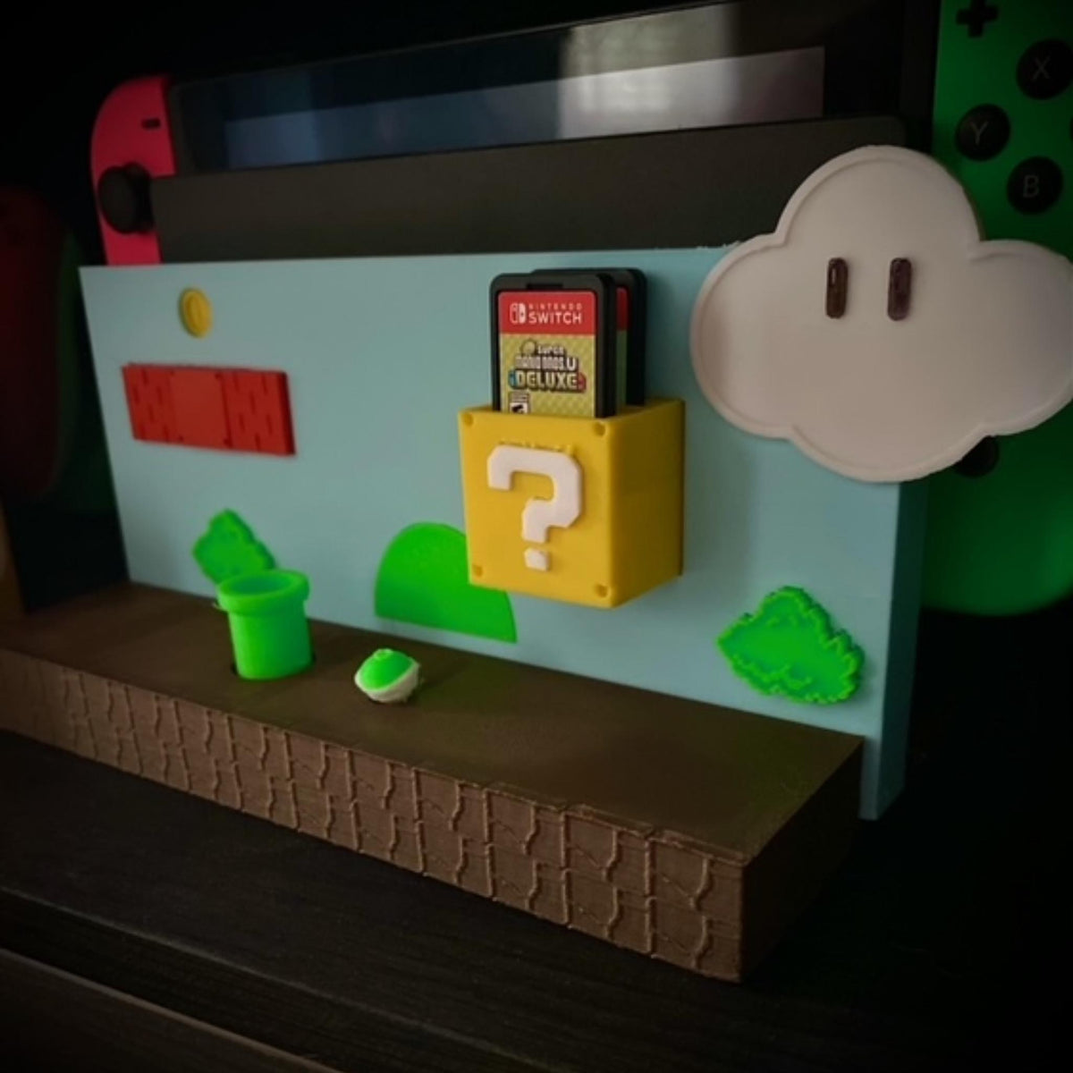 Retro Platform Style Game Console Dock Stand | Gaming Display Shelf for Switch Console & Cartridges - MoreMiniaturesStudio