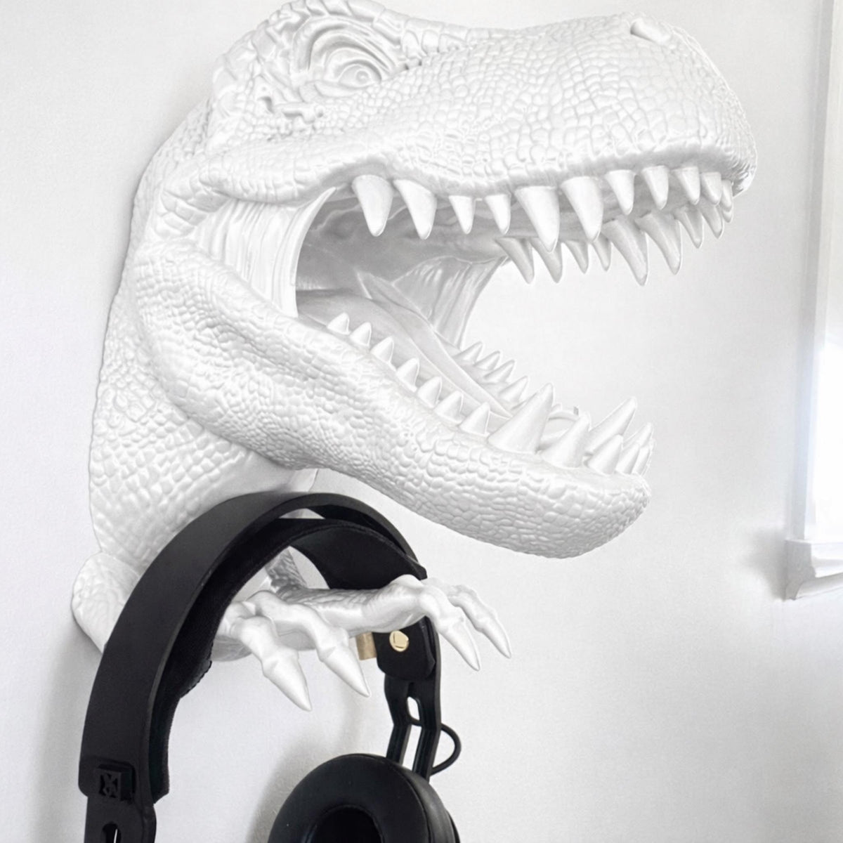 T-Rex Wall Mounted Headphone & Controller Holder | Dinosaur Gaming Display Stand - MoreMiniaturesStudio