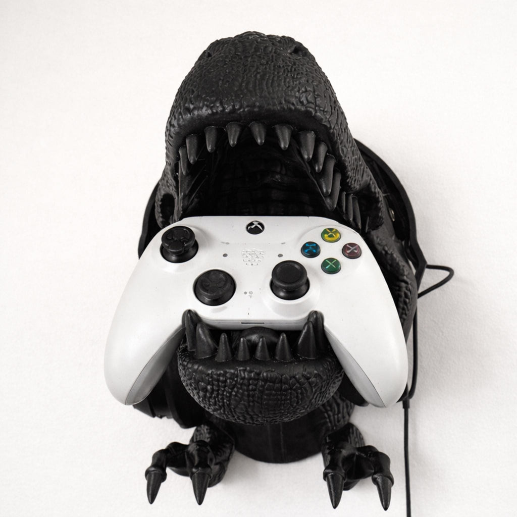 T-Rex Wall Mounted Headphone & Controller Holder | Dinosaur Gaming Display Stand - MoreMiniaturesStudio