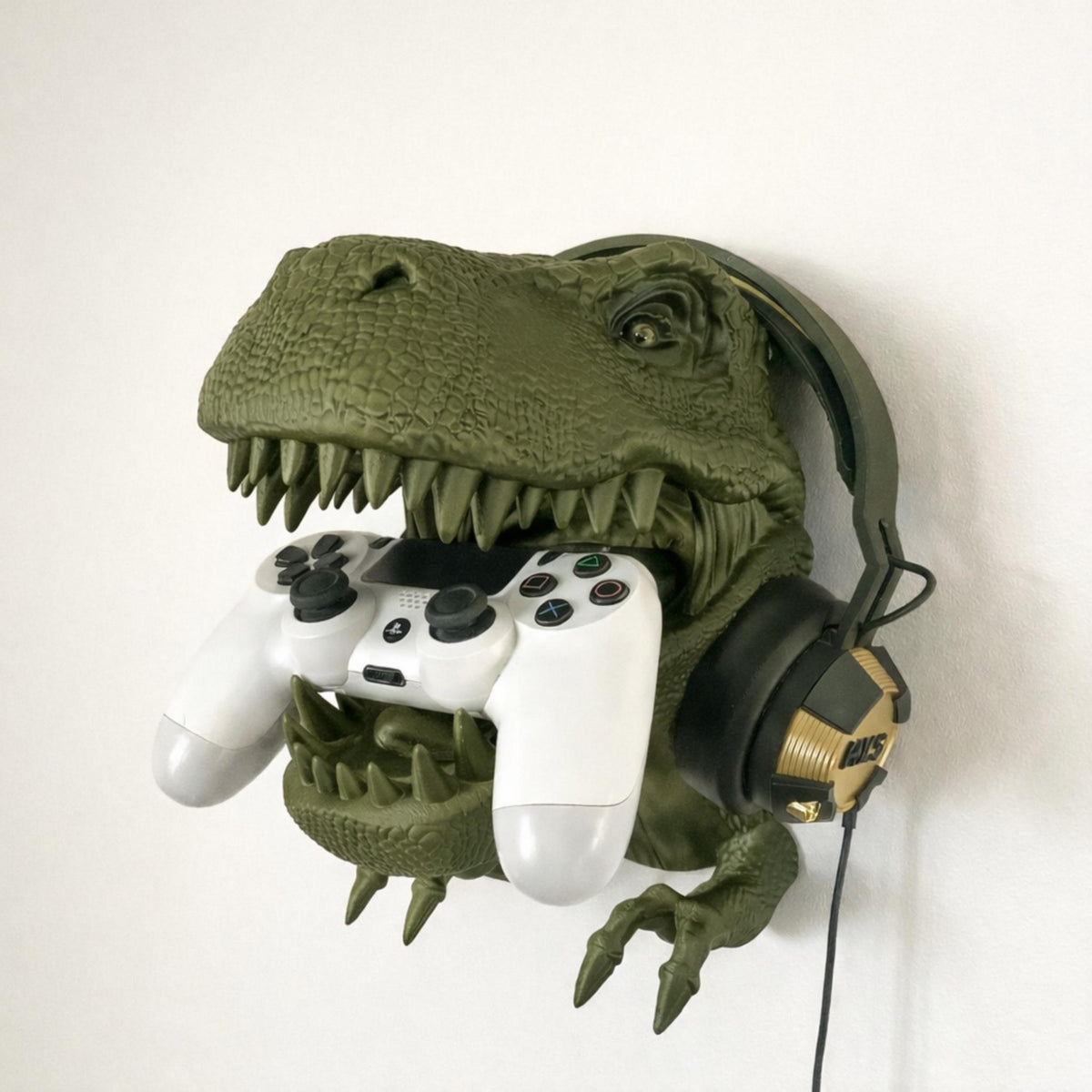 T-Rex Wall Mounted Headphone & Controller Holder | Dinosaur Gaming Display Stand - MoreMiniaturesStudio