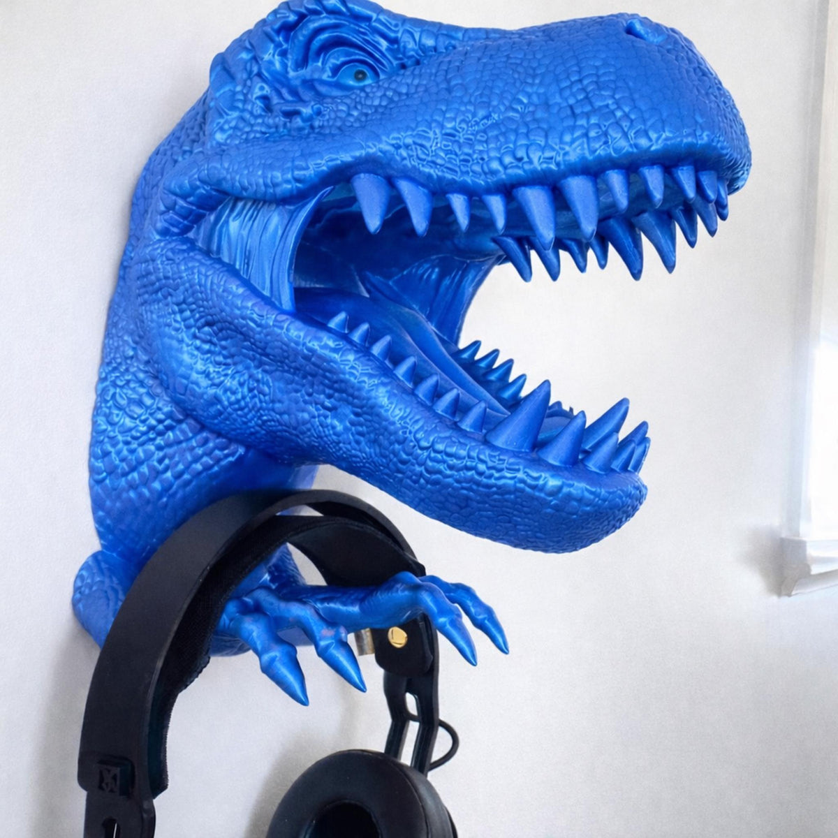 T-Rex Wall Mounted Headphone & Controller Holder | Dinosaur Gaming Display Stand - MoreMiniaturesStudio