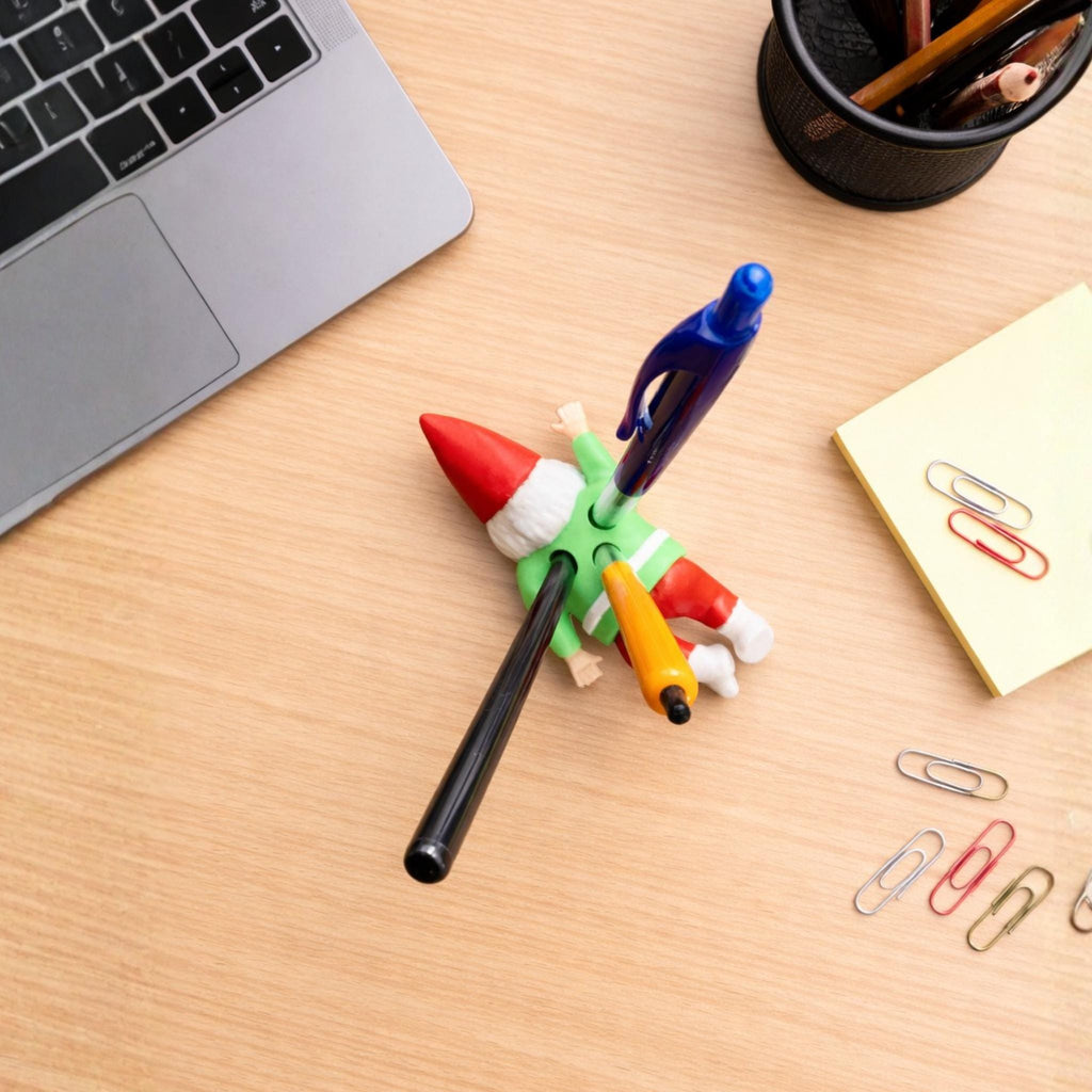 Dark Humour Gnome Pen Holder | Funny Desk Organiser with Stabbed Gnome Design for Office & Home Decor - MoreMiniaturesStudio