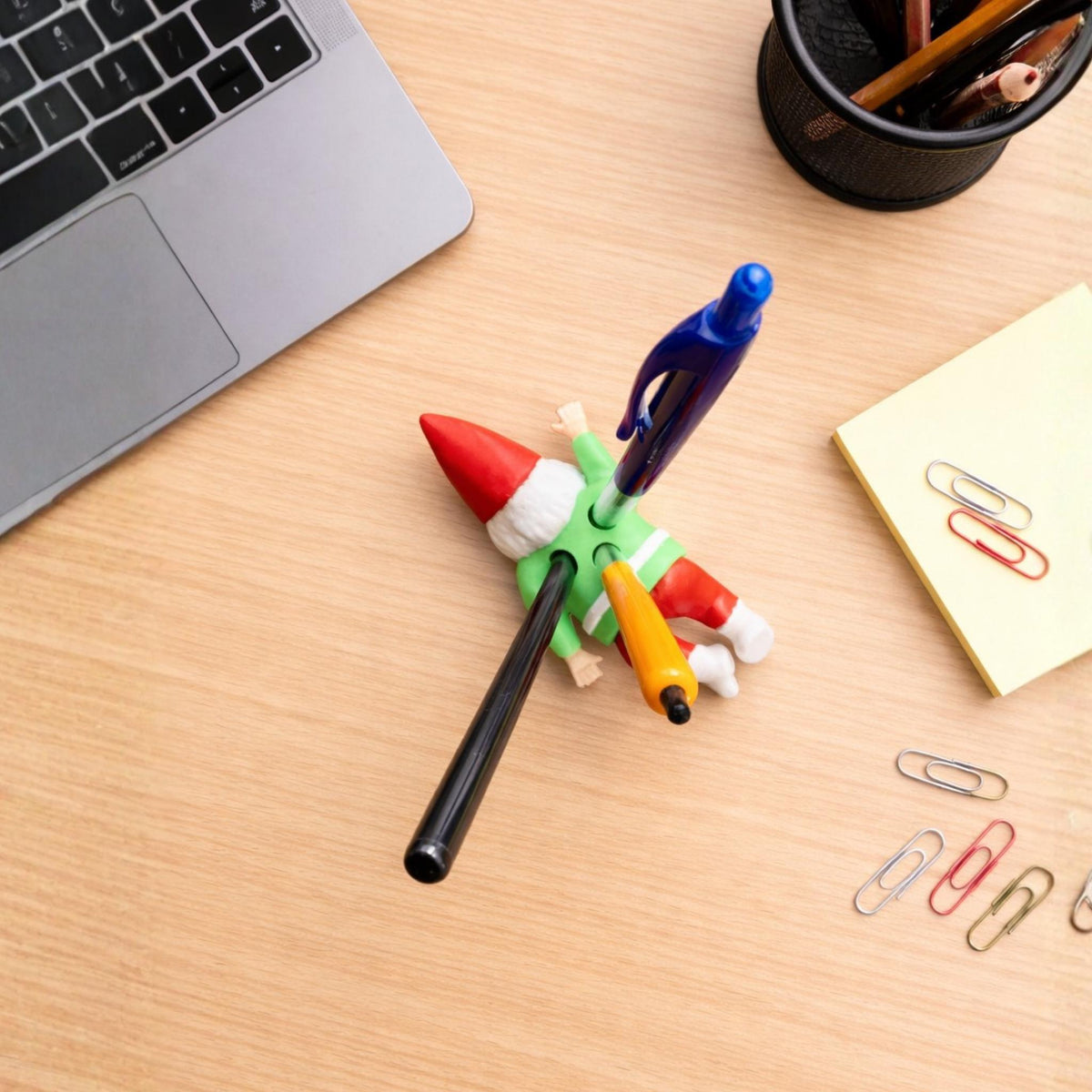 Dark Humour Gnome Pen Holder | Funny Desk Organiser with Stabbed Gnome Design for Office & Home Decor - MoreMiniaturesStudio
