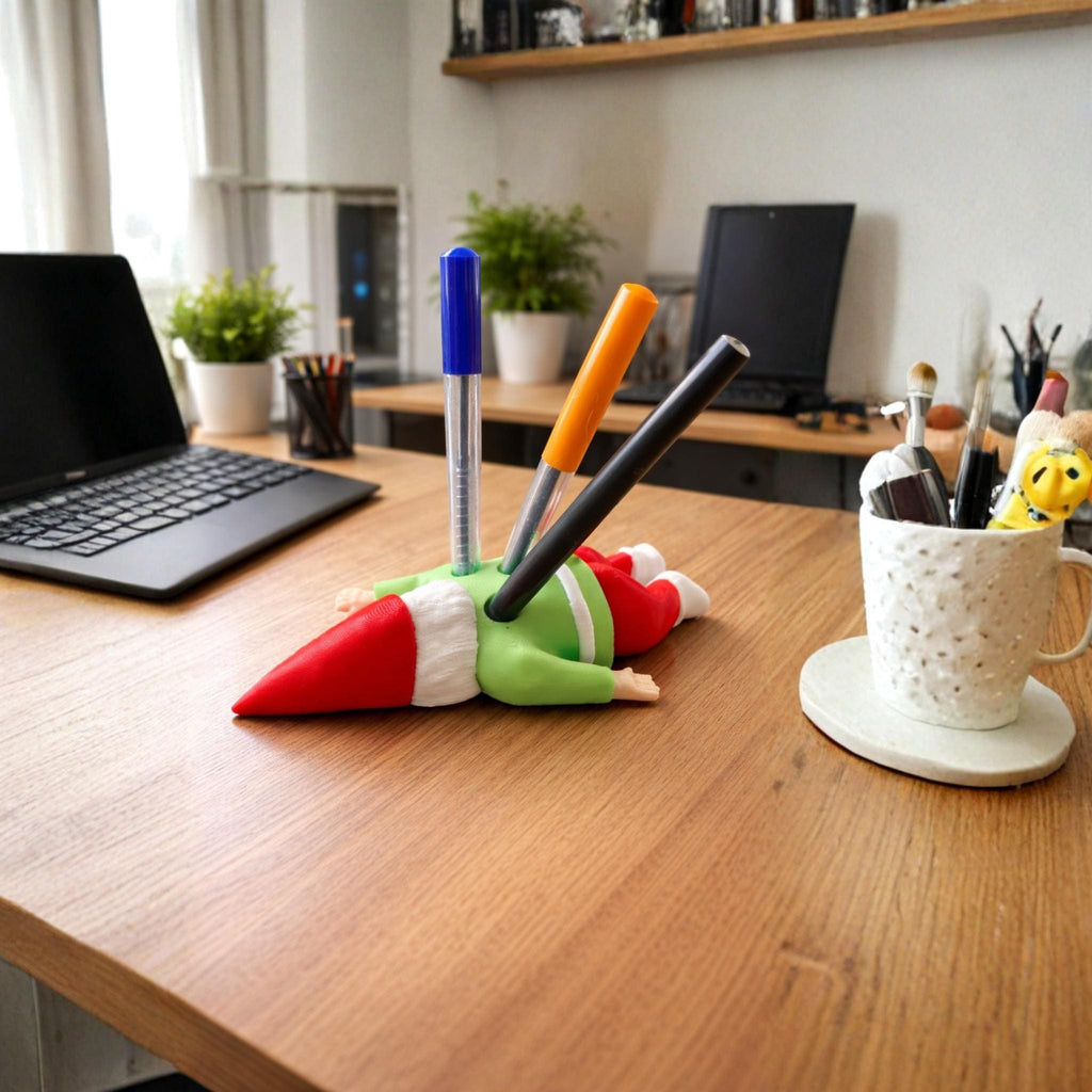 Dark Humour Gnome Pen Holder | Funny Desk Organiser with Stabbed Gnome Design for Office & Home Decor - MoreMiniaturesStudio