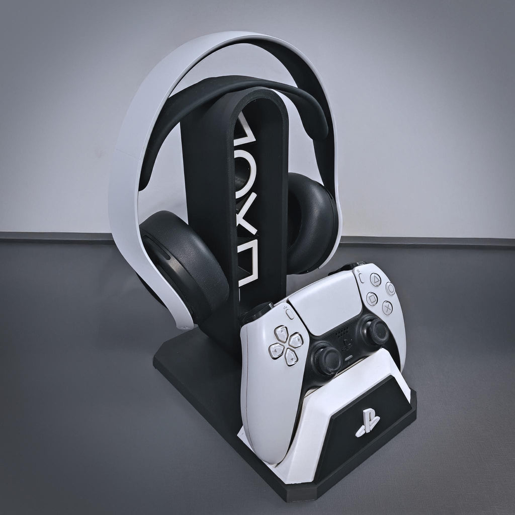 Modern Gaming Controller & Headset Stand | Minimal Desk Display Holder for Console Setups, Streamers/Gamers - MoreMiniaturesStudio