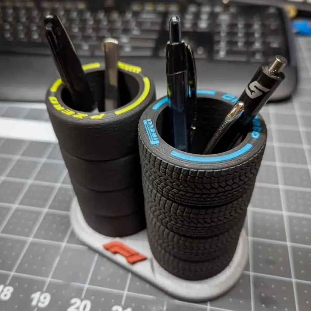Racing Tyre Pen Holder | Motorsport Desk Organiser, Formula Style Office Decor Gift for Car Fans - MoreMiniaturesStudio