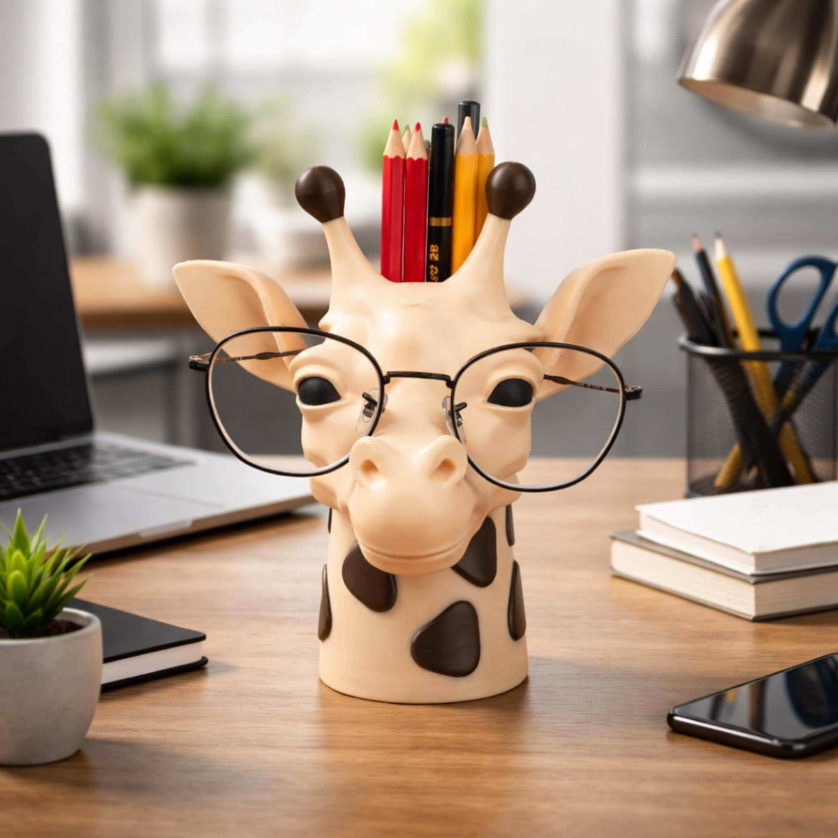 Giraffe Glasses & Pen Holder | Cute Desk Organiser, Animal Office Decor, Fun Gift for Home or Work - MoreMiniaturesStudio