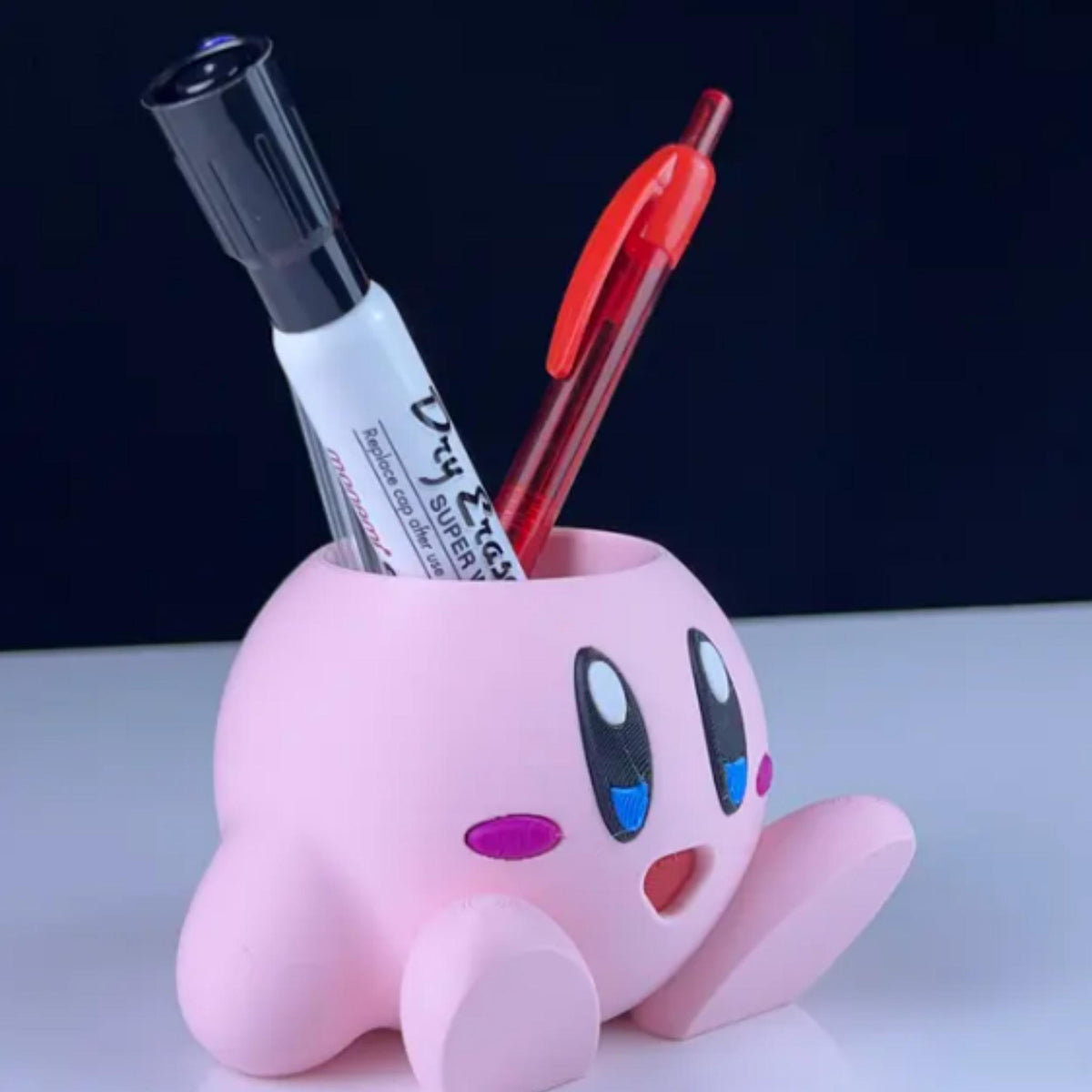 Cute Pink Round Character Pen Holder & Mini Plant Pot – Desk Organiser, Kawaii Desk Decor, Gamer Gift - MoreMiniaturesStudio