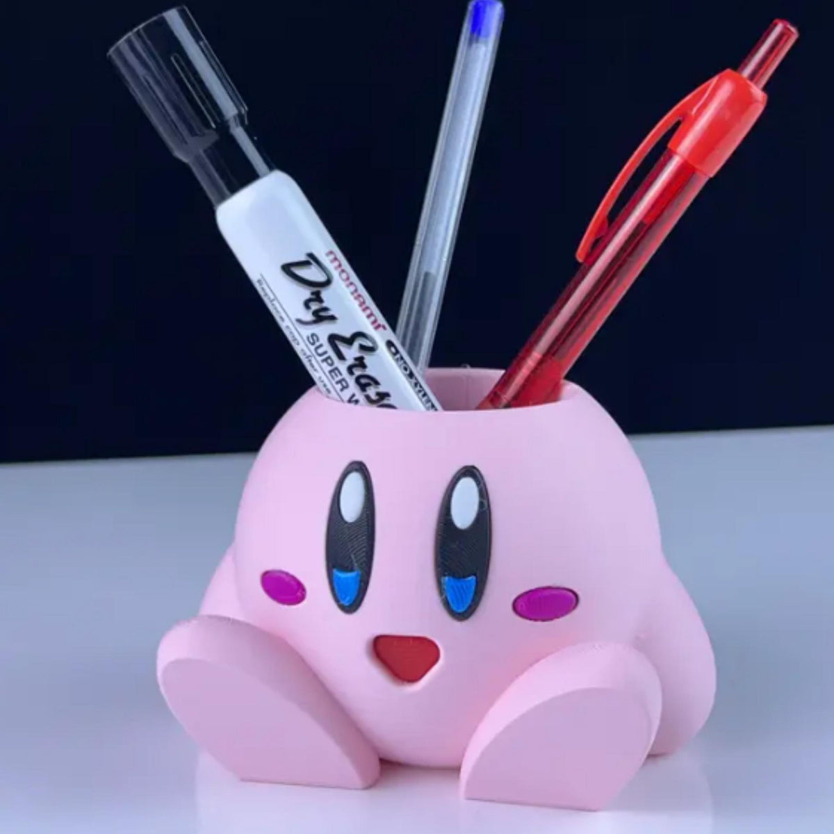 Cute Pink Round Character Pen Holder & Mini Plant Pot – Desk Organiser, Kawaii Desk Decor, Gamer Gift - MoreMiniaturesStudio
