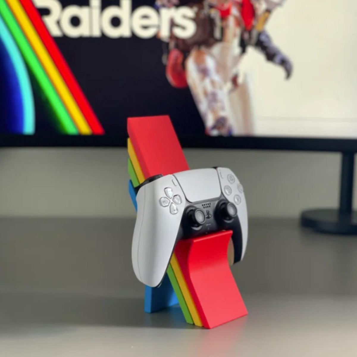Retro Rainbow Controller Stand | Gaming Controller Holder | Desk Display Stand | Minimal Gamer Setup Decor | Console Accessory Gift - MoreMiniaturesStudio