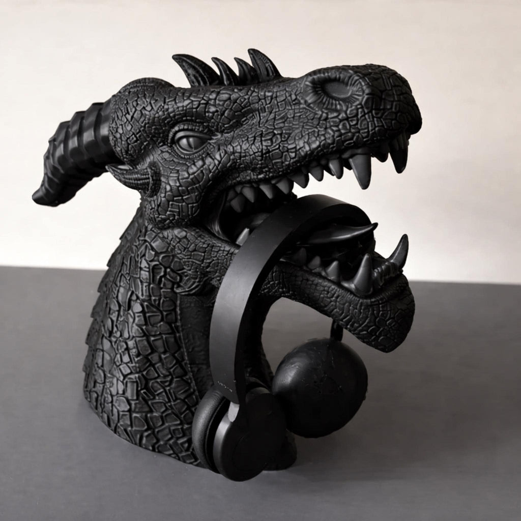 Dragon Head Headphone Stand | Fantasy Desk Decor | Gaming Headset Holder | RPG Display Stand | Gothic Desktop Accessory Gift - MoreMiniaturesStudio