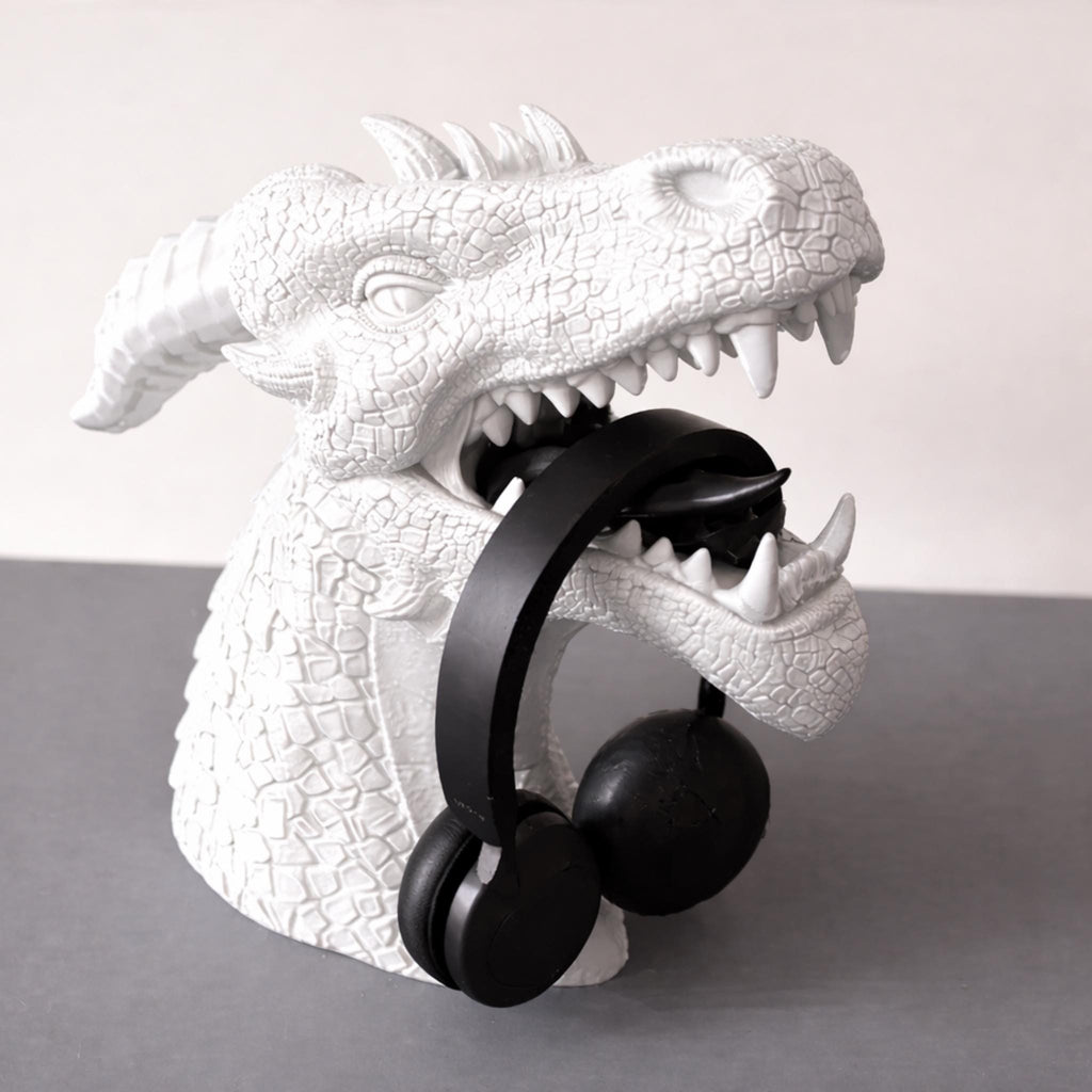 Dragon Head Headphone Stand | Fantasy Desk Decor | Gaming Headset Holder | RPG Display Stand | Gothic Desktop Accessory Gift - MoreMiniaturesStudio