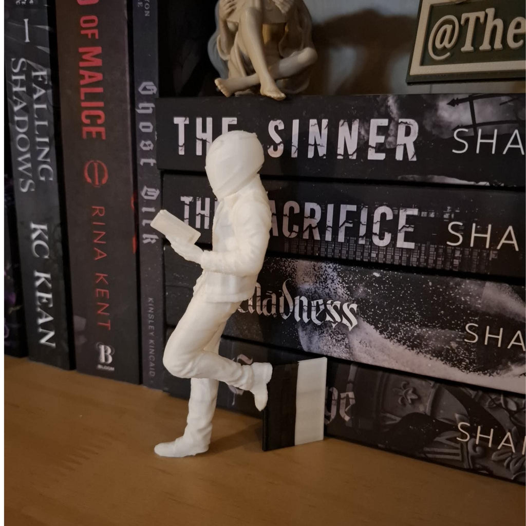 Biker Reader Bookshelf Decor | Helmet Book Lover Figurine | Dark Romance Shelf Ornament | Booktok Aesthetic Decor Gift - MoreMiniaturesStudio
