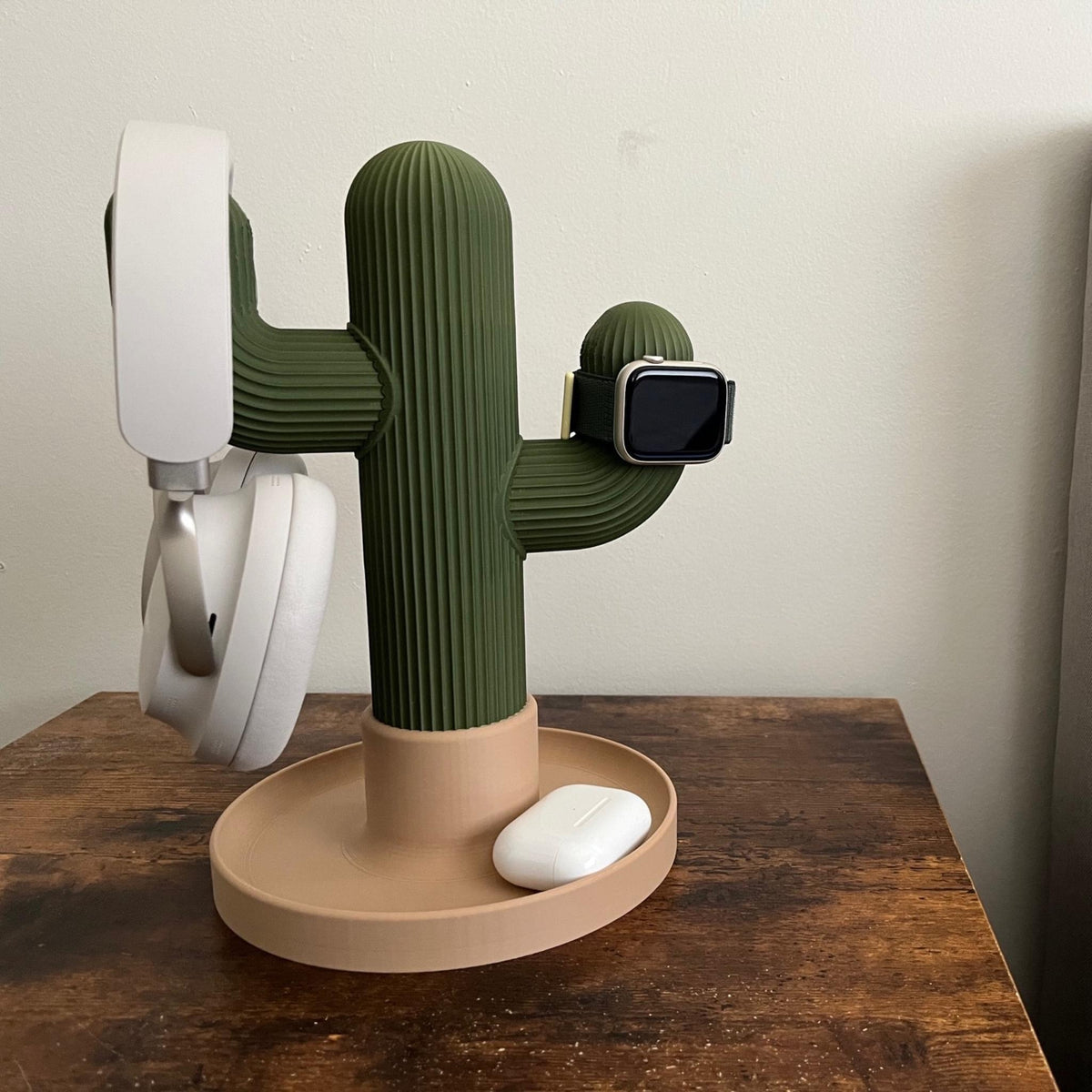 Modern Cactus Headphone Stand – Minimal Desk Headset Holder with Tray - StickShopUK