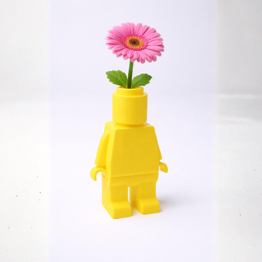 Brick Figure Flower Vase, Toy Inspired Mini Planter, Cute Desk Decor, Quirky Home Ornament, Gift for Plant Lovers - StickShopUK