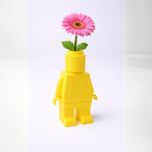 Brick Figure Flower Vase, Toy Inspired Mini Planter, Cute Desk Decor, Quirky Home Ornament, Gift for Plant Lovers - StickShopUK