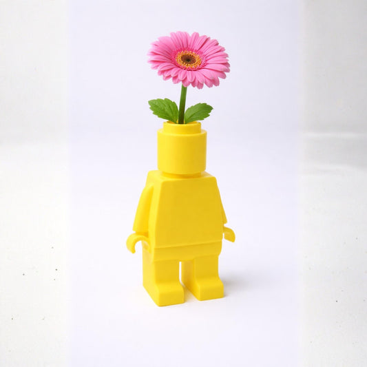 Brick Figure Flower Vase, Toy Inspired Mini Planter, Cute Desk Decor, Quirky Home Ornament, Gift for Plant Lovers - StickShopUK