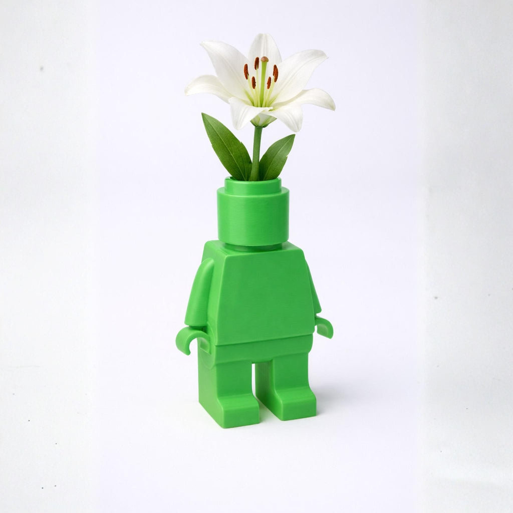 Brick Figure Flower Vase, Toy Inspired Mini Planter, Cute Desk Decor, Quirky Home Ornament, Gift for Plant Lovers - StickShopUK