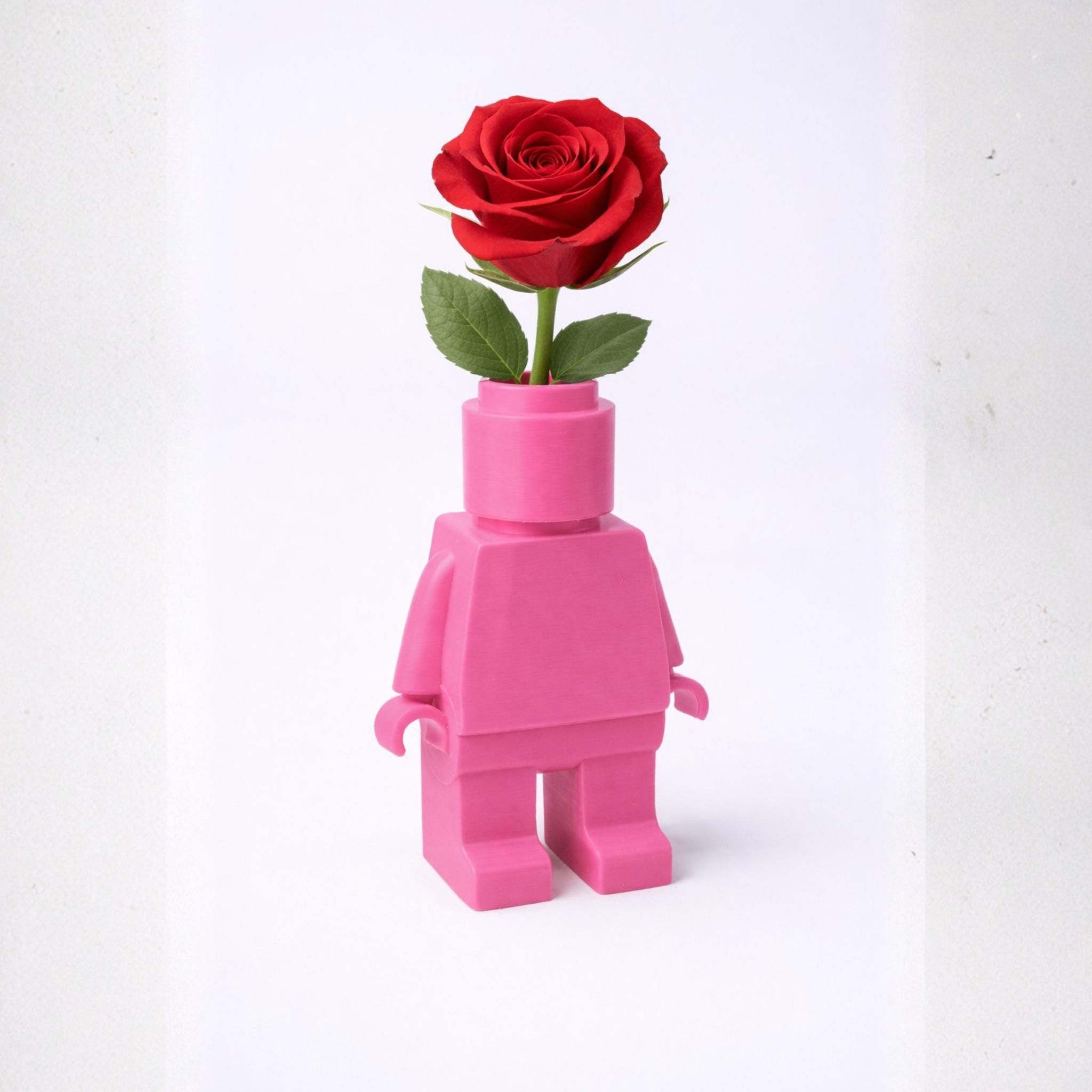 Brick Figure Flower Vase, Toy Inspired Mini Planter, Cute Desk Decor, Quirky Home Ornament, Gift for Plant Lovers - StickShopUK