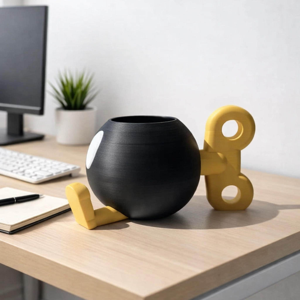 Retro Bomb Character Planter Pot, Gamer Desk Succulent Holder, Cute Anime Pen Organiser, Kawaii Gaming Room Decor Gift - StickShopUK