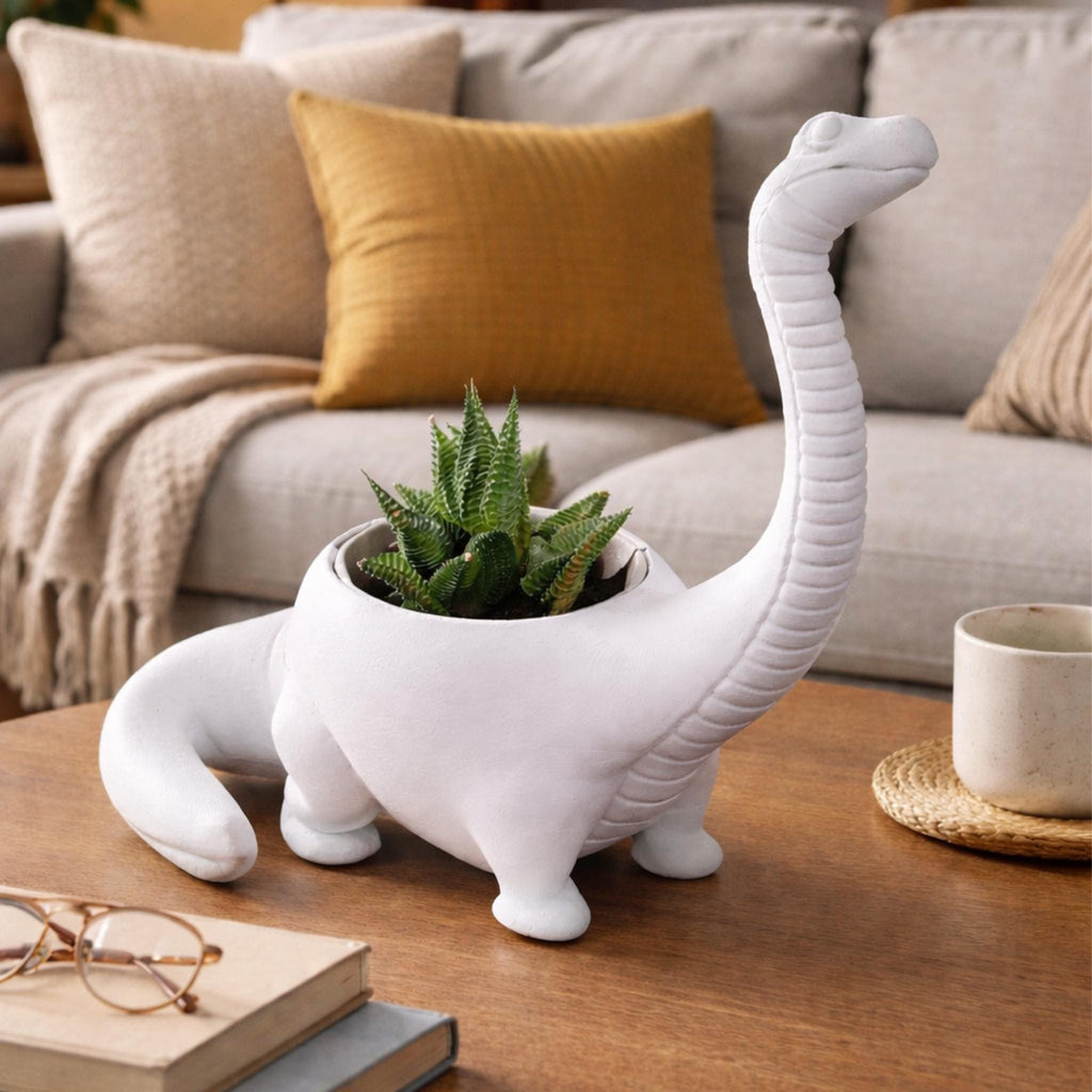 Long Neck Dinosaur Planter Pot, Cute Sauropod Succulent Holder, Kawaii Desk Plant Pot, Prehistoric Home Decor Gift - StickShopUK