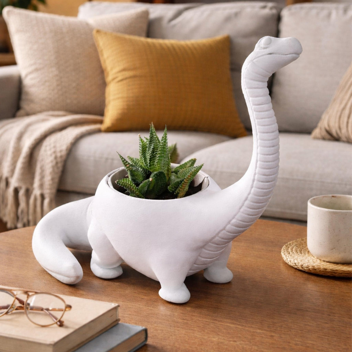 Long Neck Dinosaur Planter Pot, Cute Sauropod Succulent Holder, Kawaii Desk Plant Pot, Prehistoric Home Decor Gift - StickShopUK