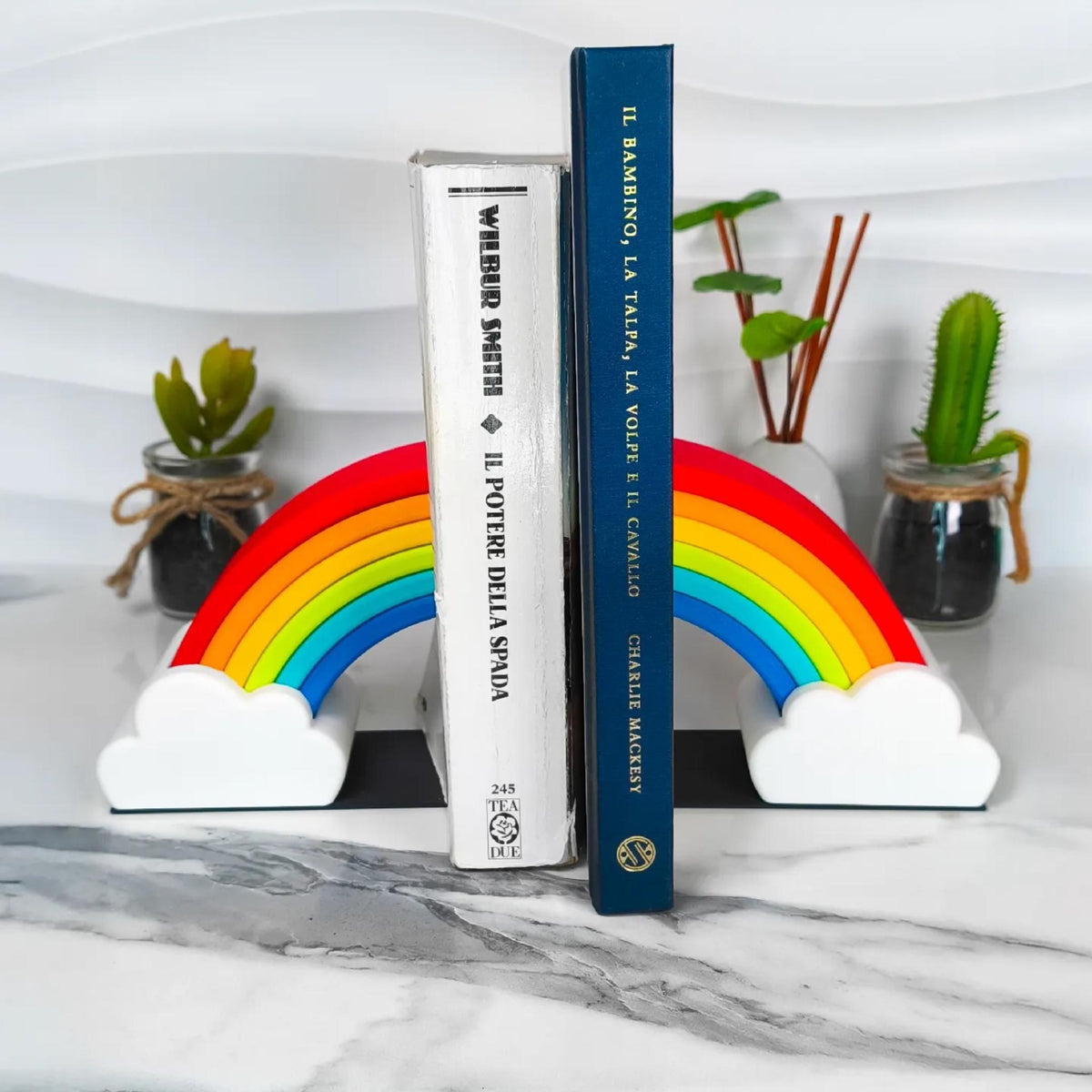 Rainbow Bookends Set – Colourful Cloud Shelf Decor – Cute Nursery Book Holder – Kids Room & Classroom Bookend Gift - StickShopUK