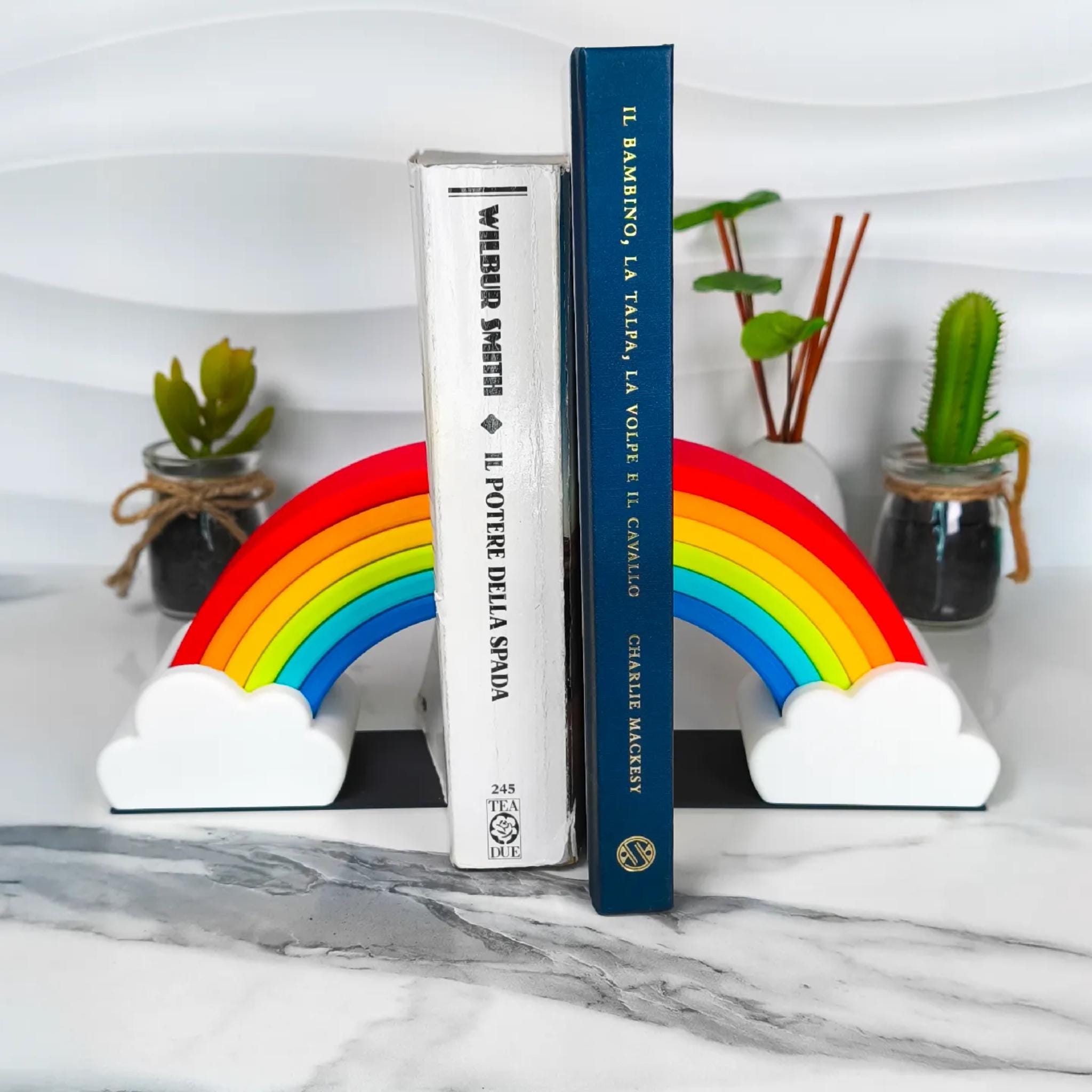 Rainbow Bookends Set – Colourful Cloud Shelf Decor – Cute Nursery Book Holder – Kids Room & Classroom Bookend Gift - StickShopUK