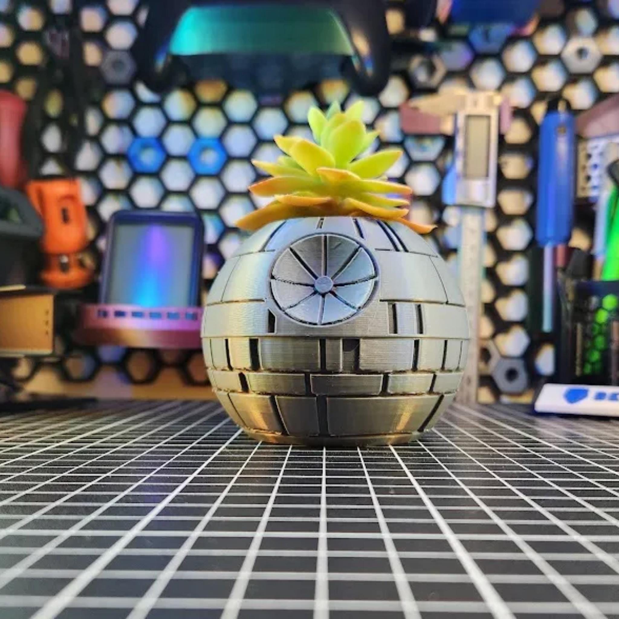 Space Station Plant Pot | Death Star Style Succulent Planter | Sci Fi Desk Decor | Mini Indoor Plant Holder | Nerd Gift - StickShopUK