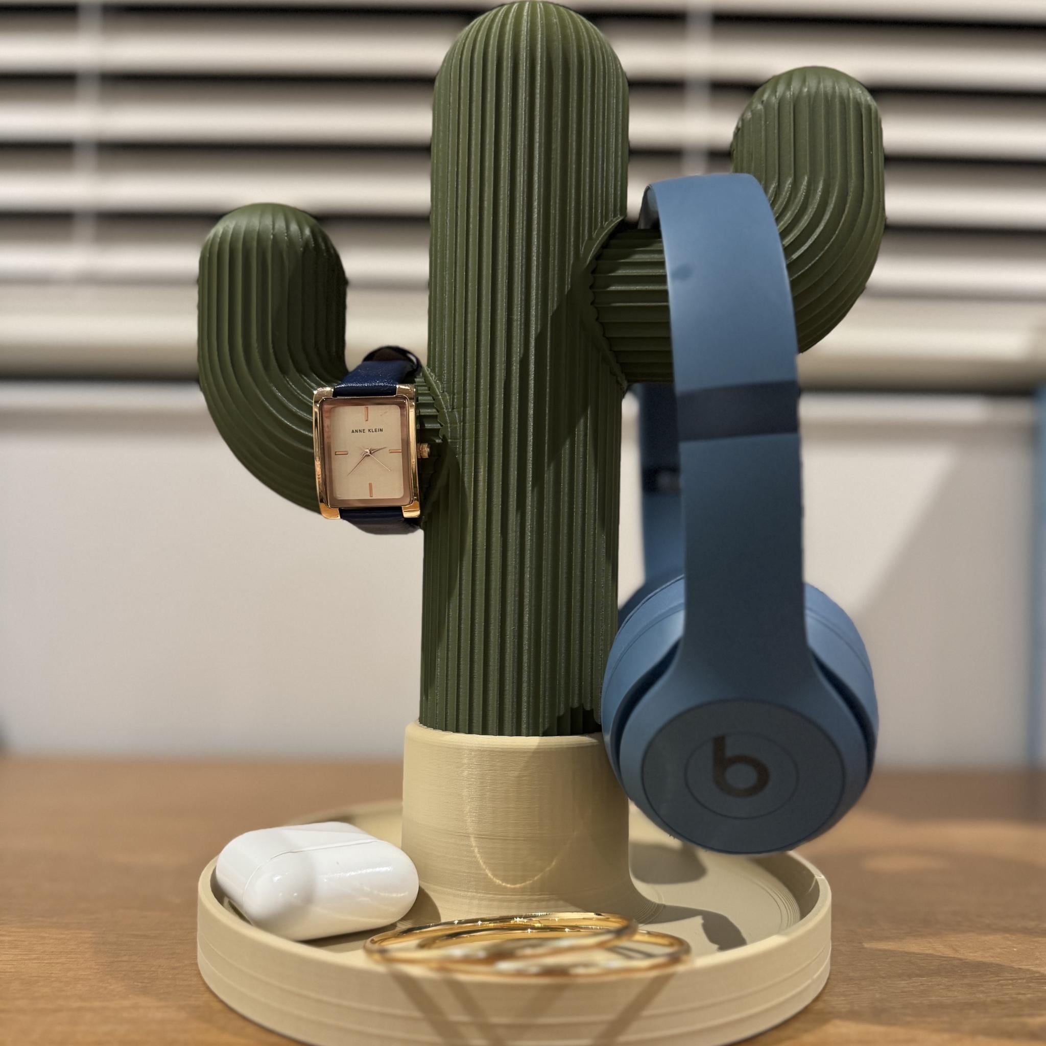 Modern Cactus Headphone Stand – Minimal Desk Headset Holder with Tray - StickShopUK