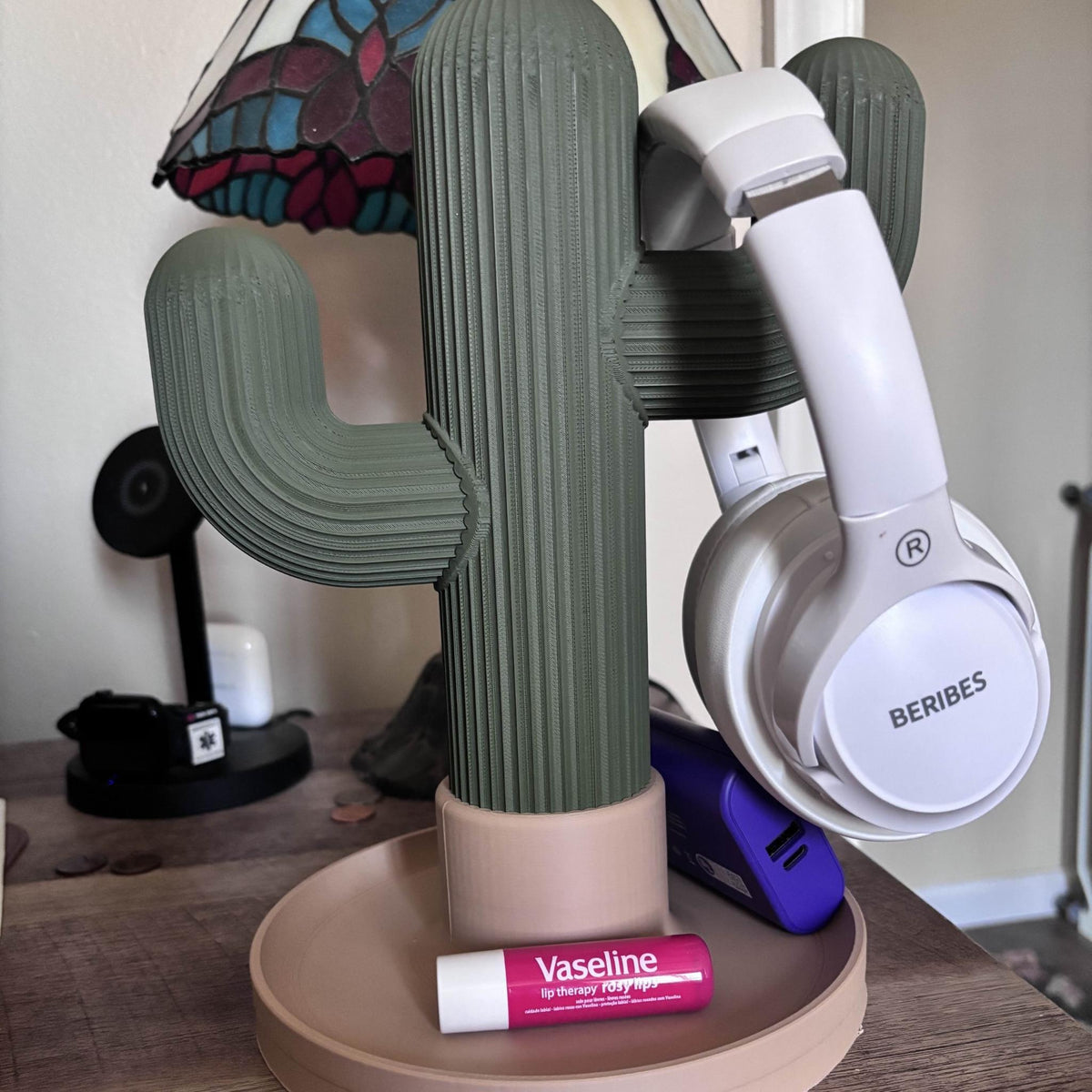 Modern Cactus Headphone Stand – Minimal Desk Headset Holder with Tray - StickShopUK