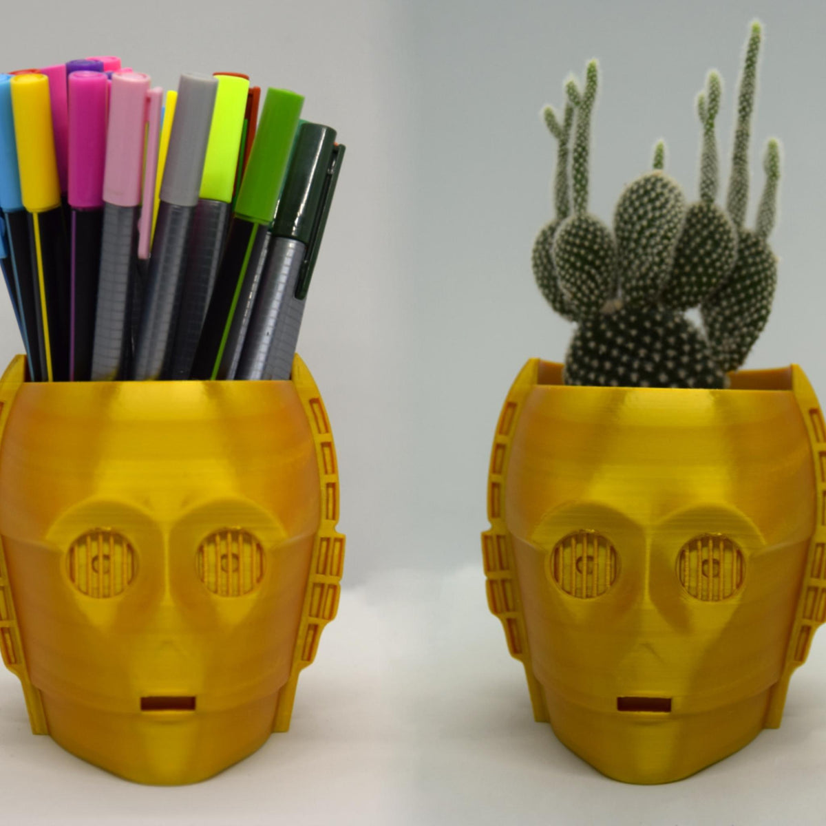 Gold Droid Head Pen Holder Desk Organiser Sci Fi Desk Decor Robot Pencil Holder Geek Gift Office Storage