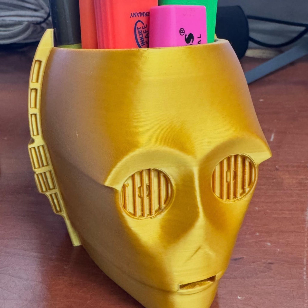 Gold Droid Head Pen Holder Desk Organiser Sci Fi Desk Decor Robot Pencil Holder Geek Gift Office Storage