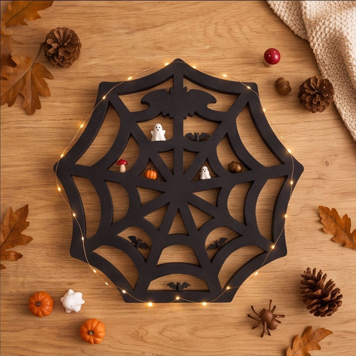 Spiderweb Shelf Halloween Decor for Mini Figurines & Trinkets