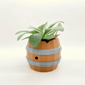 Low Poly Barrel Pot – Minecraft-Inspired Game Decor