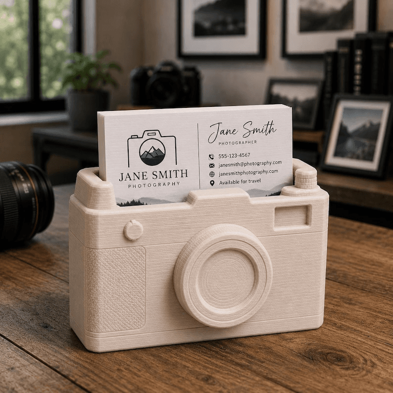 Camera-Shaped Business Card Holder for Photographers