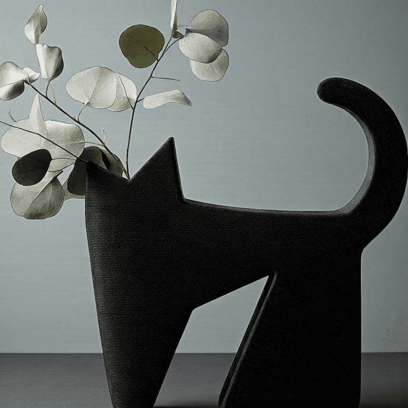 Minimalist Black Cat Vase | Modern Home Décor Sculpture