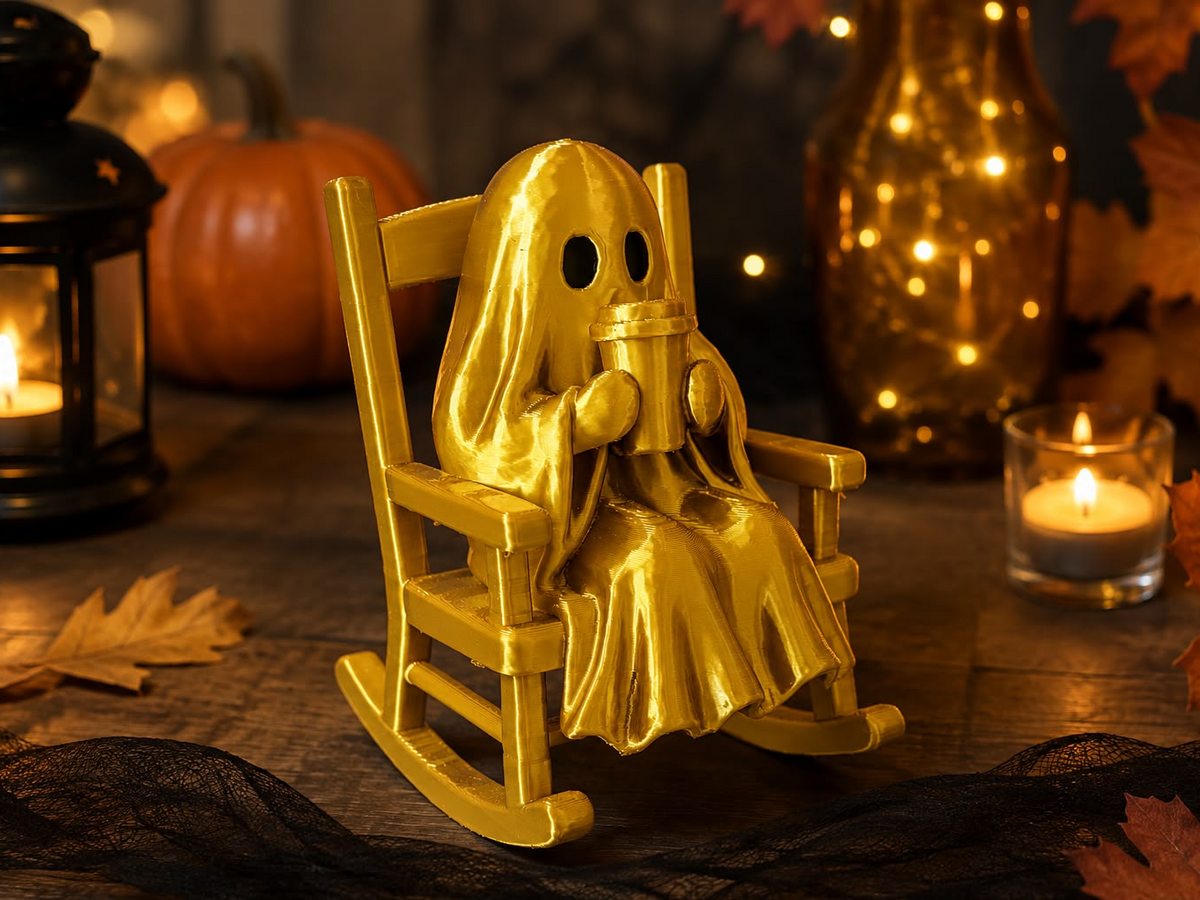 Cozy Ghost in a Rocking Chair Cute Halloween Desk Figurine
