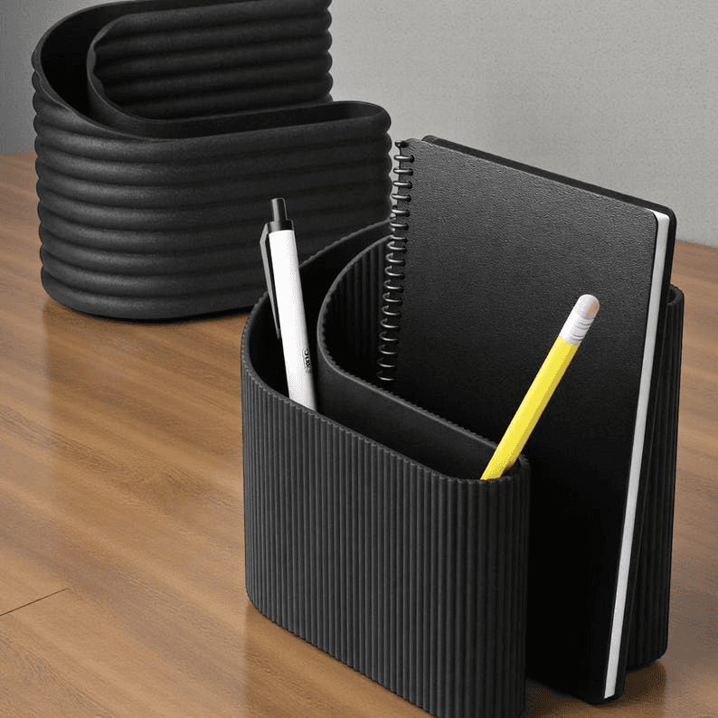 Crescent Notebook & Pen Holder | Ribbed Desk Organizer