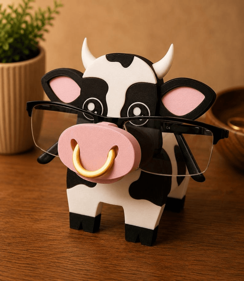 Cute Cow Eyeglass Stand | Farmhouse Desk Organizer