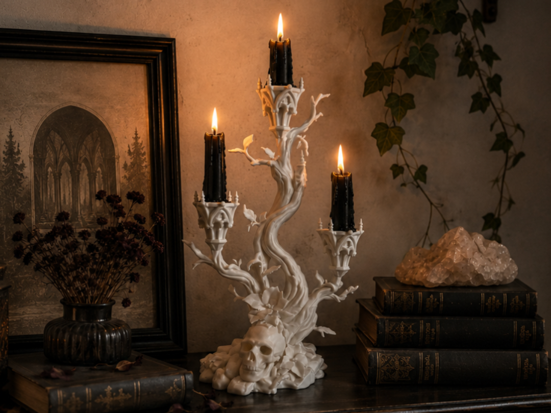 Gothic Tree Candelabra Dark Skull Candle Holder Decoration
