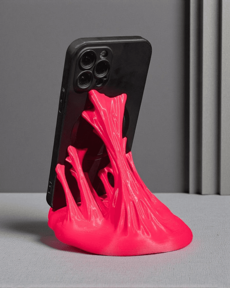 Neon Pink Flame Phone Stand – Bubble Gum Desk Holder
